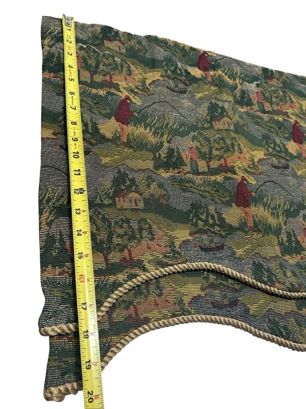 Vintage Tapestry Scalloped Window Valance Fly Fishing Cabin Lodge Rope Trim Pair